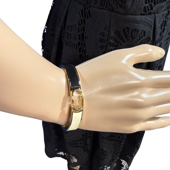 NWT Marc Jacobs Bracelet J Hinge Bangle - Black/Cream/Gold - Picture 3 of 5